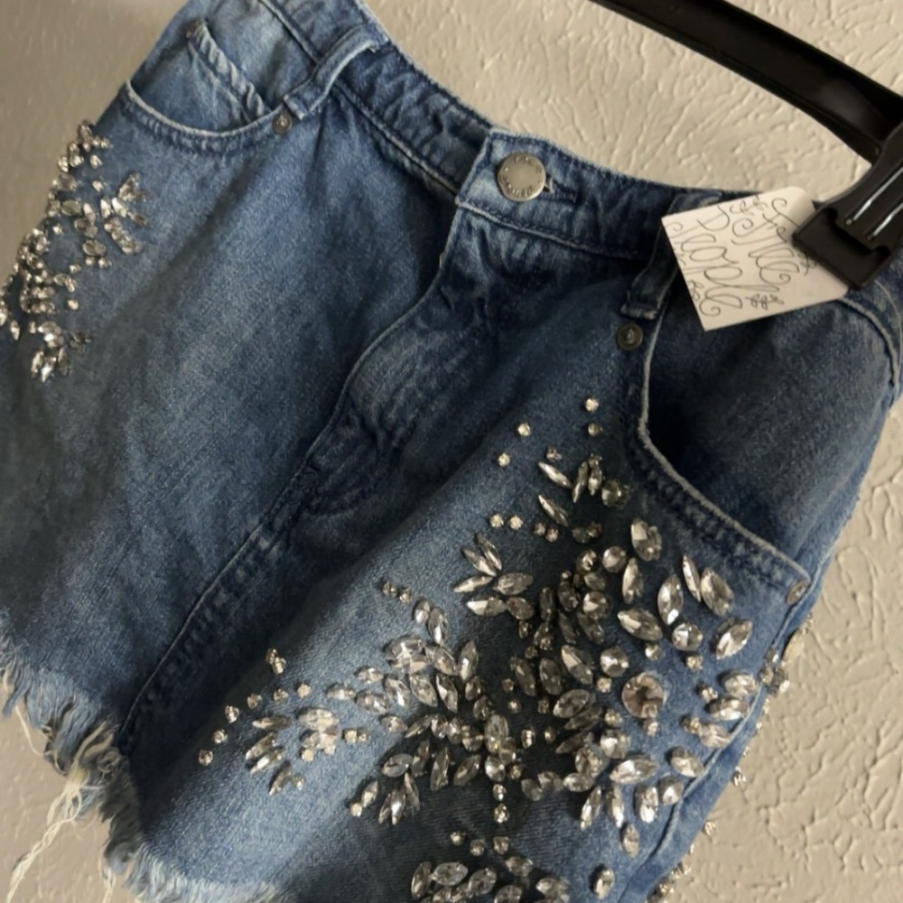Free people rhinestone Jean skirt